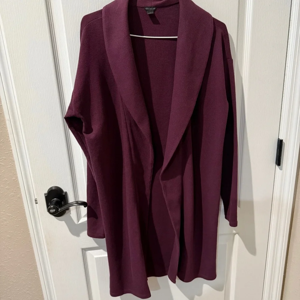 Ann Taylor Purple Wine Long Cardigan Sweater Jacket Blazer Sz S